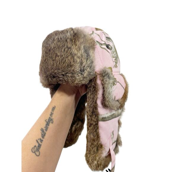Mad Bomber Pink Realtree Woodland Genuine Rabbit Fur Hunting Camo Trapper Hat M - Picture 4 of 6
